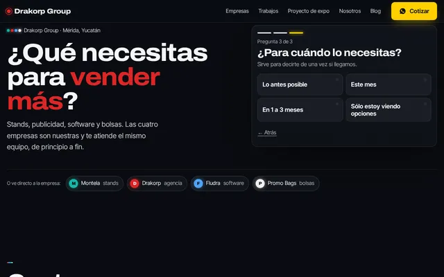 Diagnóstico de tres toques: Tres preguntas y el visitante sale a WhatsApp con su necesidad escrita y una referencia.