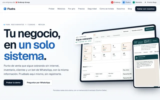 Sitio de Fludra: Software que se vende enseñándose: la demo vive dentro de la página, sin registro.