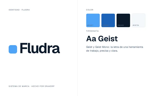 Identidad de Fludra: Una marca de software clara y precisa, con su letra para datos.