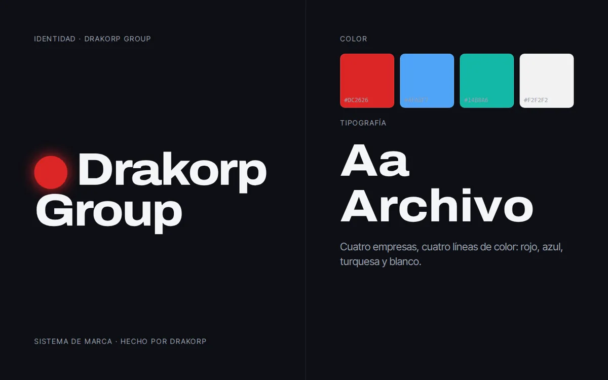 Sistema de marca de Drakorp Group con sus cuatro colores